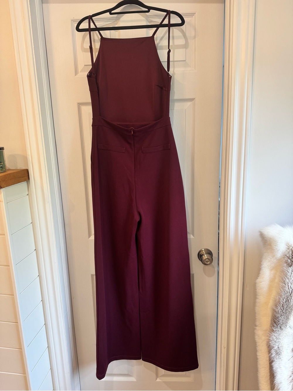 Lulu's Backless Burgundy Wide-Leg Jumpsuit with Adjustable Straps